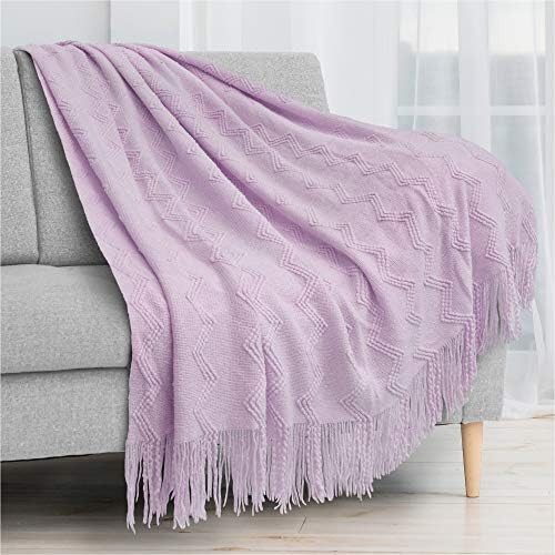 PAVILIA Knitted Throw Blanket Fringe Lilac Lavender Light Purple | Decorative Tassel Boho Farmhou... | Amazon (US)
