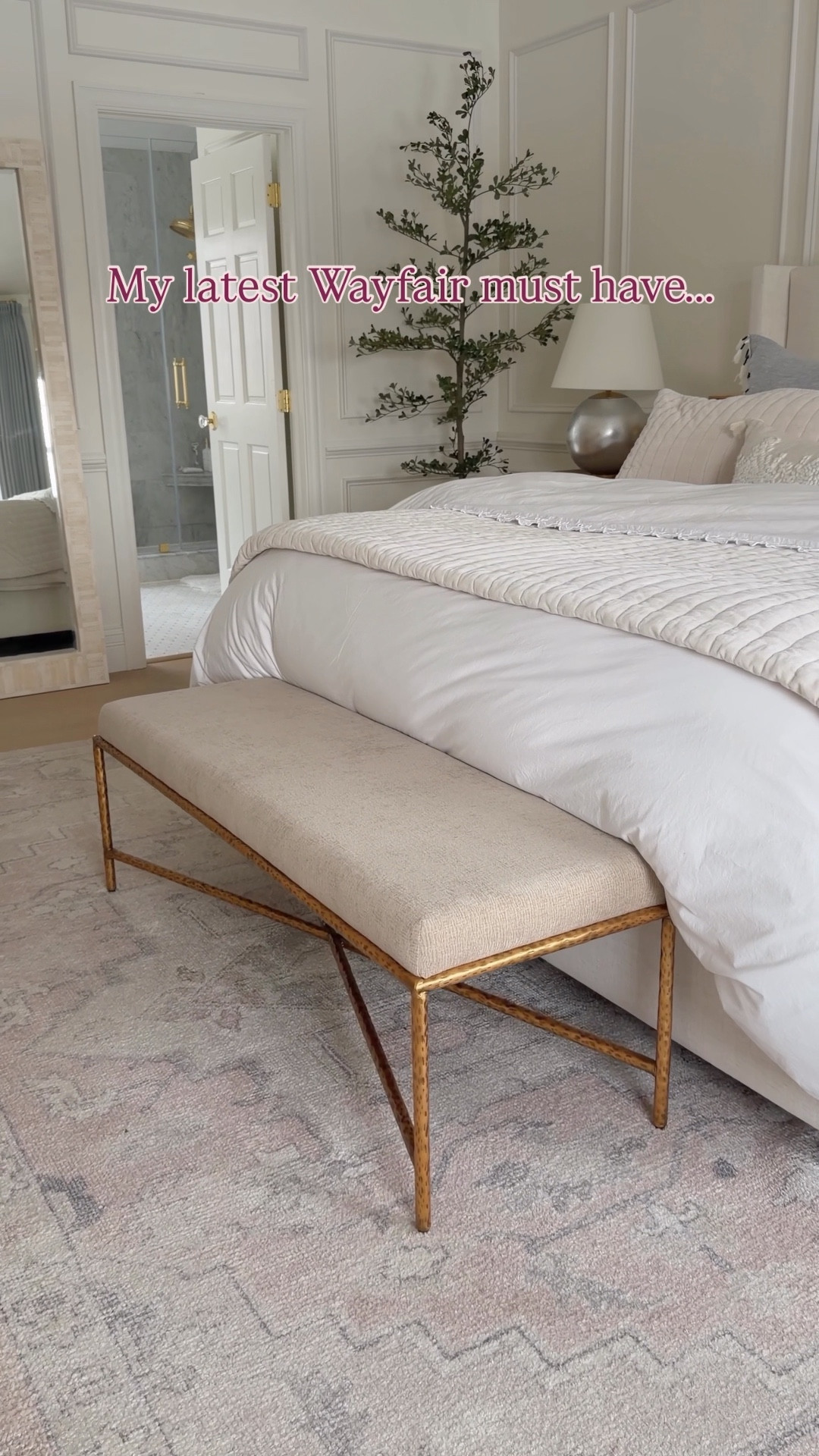 I recently bought this bench from @wayfair and it has quickly become a best-seller and is officially on my must-haves list! I have the beige/gold combo, but it comes in a ton of fabric colors and metal finishes! #ad #wayfairpartner #wayfair

#LTKSeasonal #LTKSpringSale #LTKHome