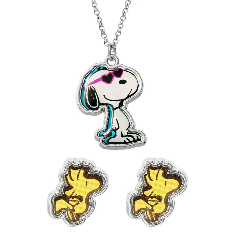Justice x Girl's Snoopy Silver-tone Pendant and Earring Set | Walmart (US)