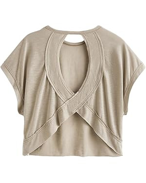 SOLY HUX 2024 Open Back Tops for Women Criss Cross Cut Out Tee Backless Casual Short Sleeve Round... | Amazon (US)
