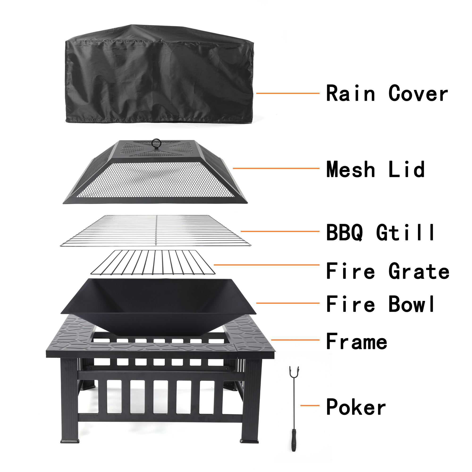 Fire Pits for Outside, 32" Wood Burning Fire Pit Tables with Screen Lid, Poker, BBQ Net, Ice Tray... | Walmart (US)