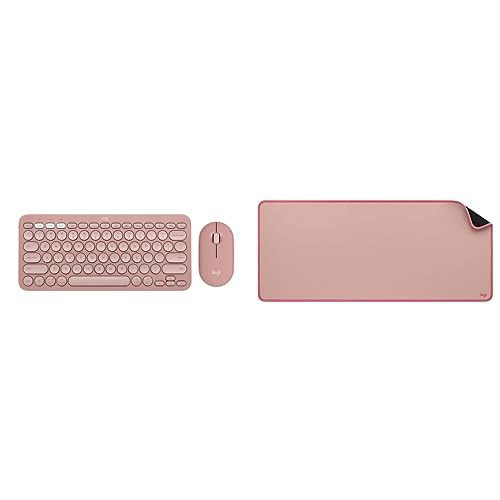 Logitech Pebble 2 Combo, Wireless Keyboard and Mouse, Quiet and Portable, Logi Bolt, Bluetooth, Easy-Switch for Windows, macOS, iPad OS, Chrome - Tonal Rose + Desk Mat - Studio Series, Darker Rose | Amazon (US)