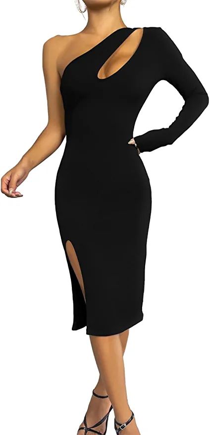 Women Sexy Elegant One Shoulder High Split Dress Bodycon Sleeveless Party Cocktail Formal Long Dr... | Amazon (US)