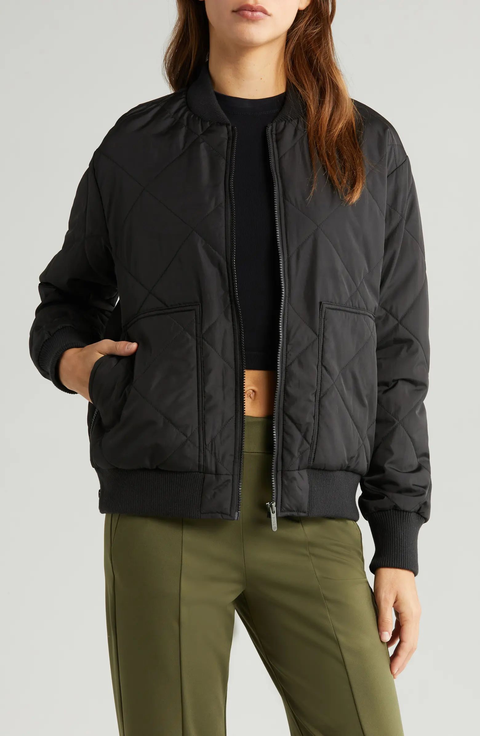 Zella Quilted Side Zip Bomber Jacket | Nordstrom | Nordstrom