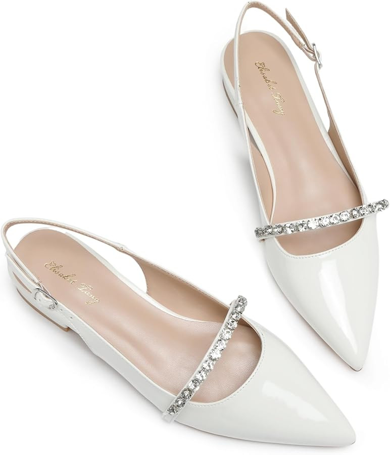Elisabet Tang Women Slingback Flats with Rhinestone Pointed Toe Flats for Women Dressy Shoes | Amazon (US)