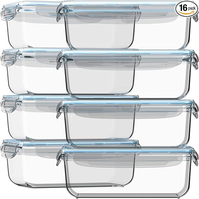 Glass Food Storage Containers with Lids 30 Oz 16 Pc (Set of 8) Airtight Large Glass Containers, G... | Amazon (US)