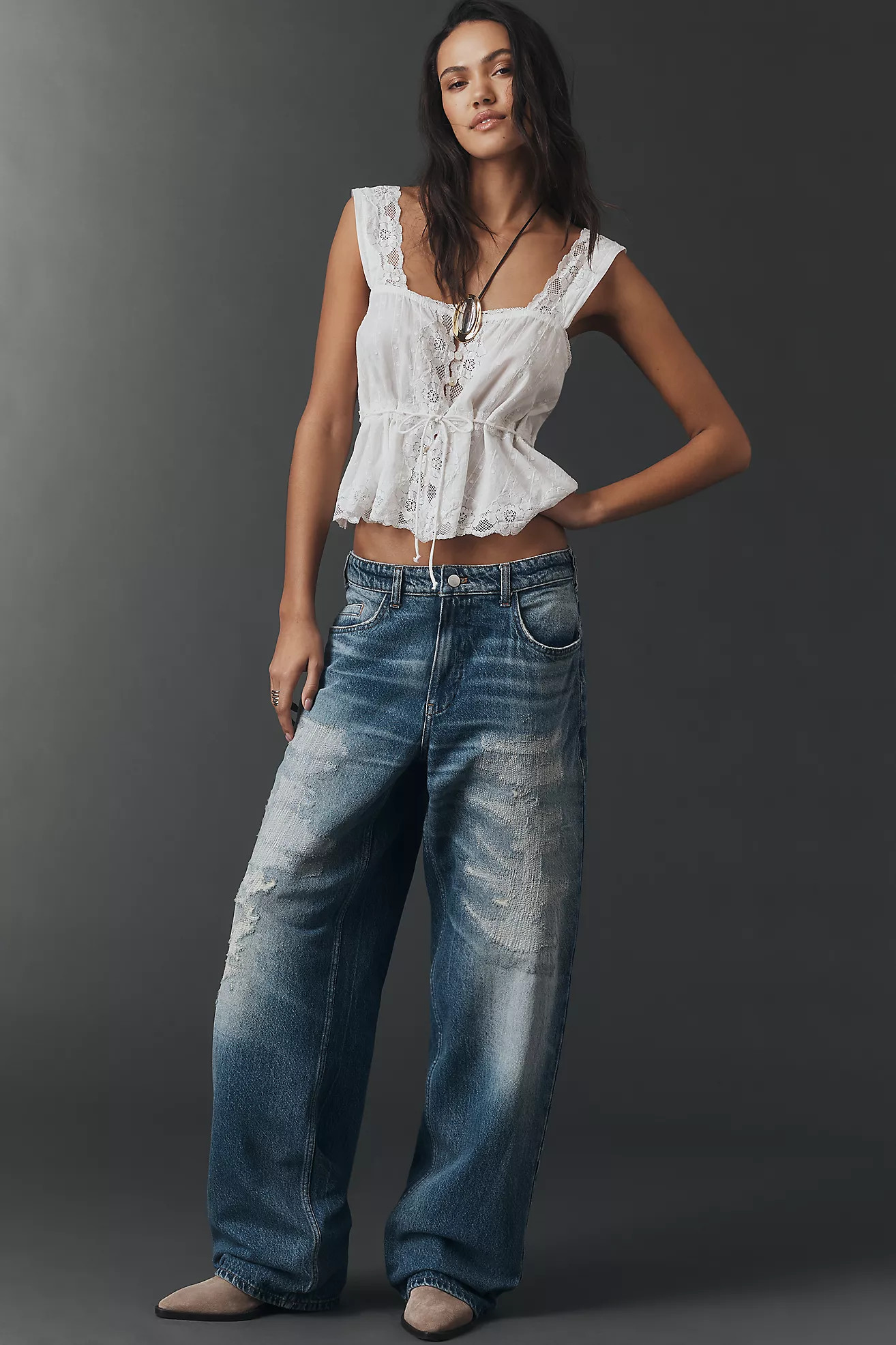 Pilcro Sloane Low-Rise Relaxed Slouchy Distressed Jeans | Anthropologie (US)