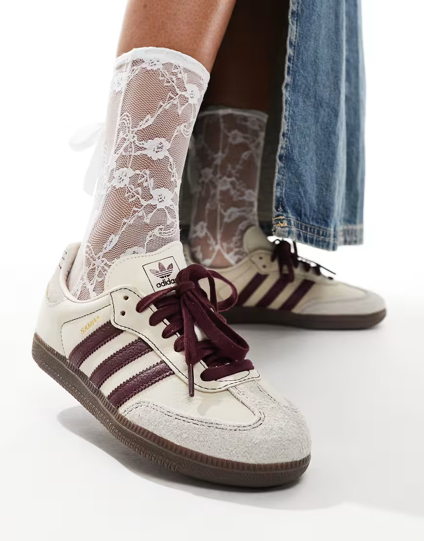 adidas Originals Samba trainers in cream and maroon-White | ASOS (Global)
