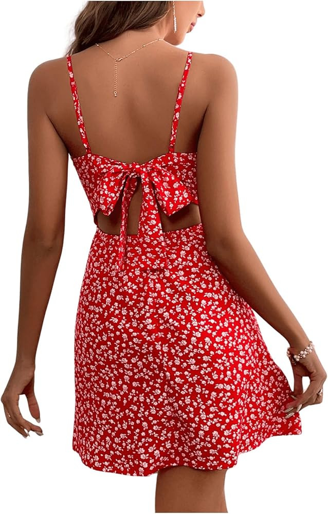 Milumia Women's Ditsy Floral Cami Dress Bow Knot A Line Mini Sundress | Amazon (US)
