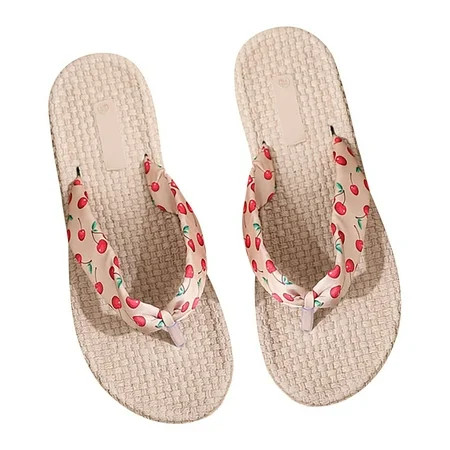 CYMMPU Women s Slippers Clearance Imitation Straw Espadrille Women s Sandals Floral Flat Beach Flat- | Walmart (US)