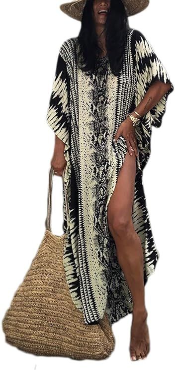 Bsubseach Women Loose Short Sleeve Swimwear Beach Caftan Dress Bathing Suit Cover Ups       Add t... | Amazon (US)