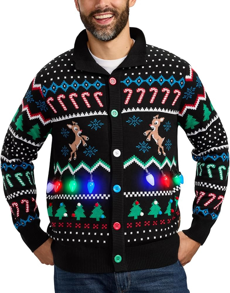 Tipsy Elves Men's Funny Christmas Cardigans - Ugly Christmas Sweater for Men with Embellished and... | Amazon (US)