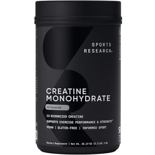 Sports Research Creatine Monohydrate - Gain Lean Muscle, Improve Performance and Strength and Support Workout Recovery - 5 g Micronized Creatine - 35.27 oz | Amazon (US)