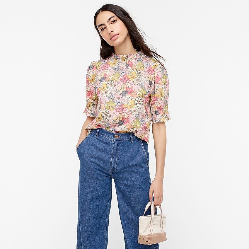 Smocked puff-sleeve top in Liberty® Mauvey floral | J.Crew US