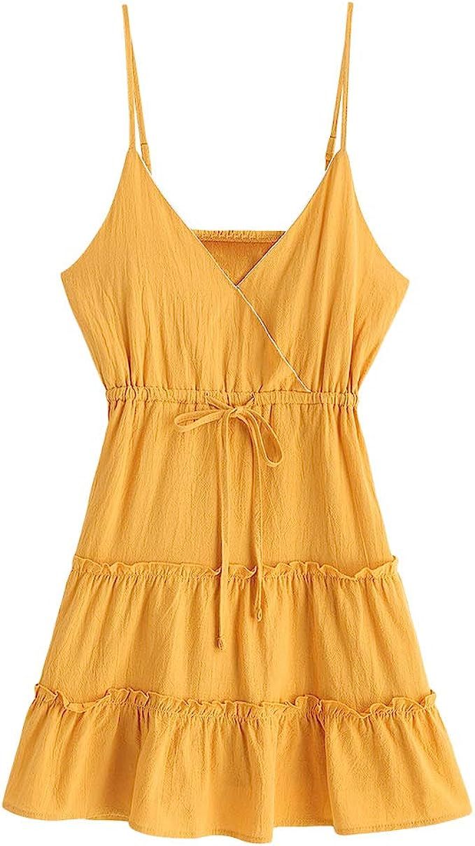 ZAFUL Women's Mini Dress Spaghetti Straps Sleeveless Boho Beach Dress | Amazon (US)