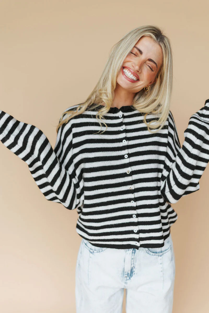 Piper Cardigan in Black & White Stripe | Henly