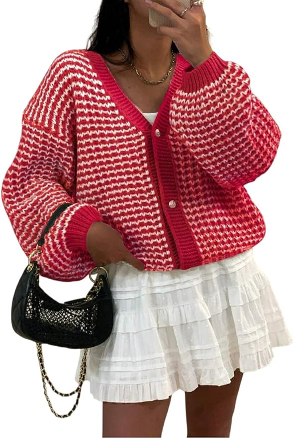 SISKIN Cardigan Sweaters for Women 2025, Button-Up V-Neck Waffle Knit Balloon Sleeve Oversized Ca... | Amazon (US)