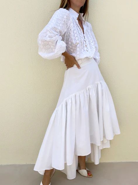 Ava Asymmetric Volume Skirt | White | Vita Grace