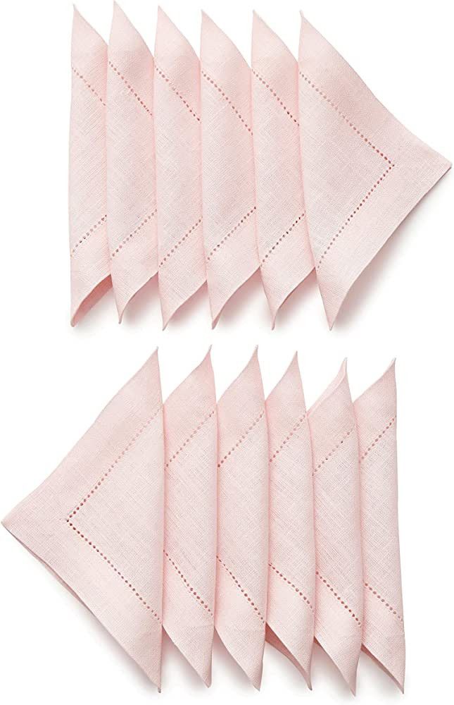 Solino Home Linen Cocktail Napkins 6 x 6 Inch – 100% Pure Linen Fabric Pink Coaster Napkins Set... | Amazon (US)