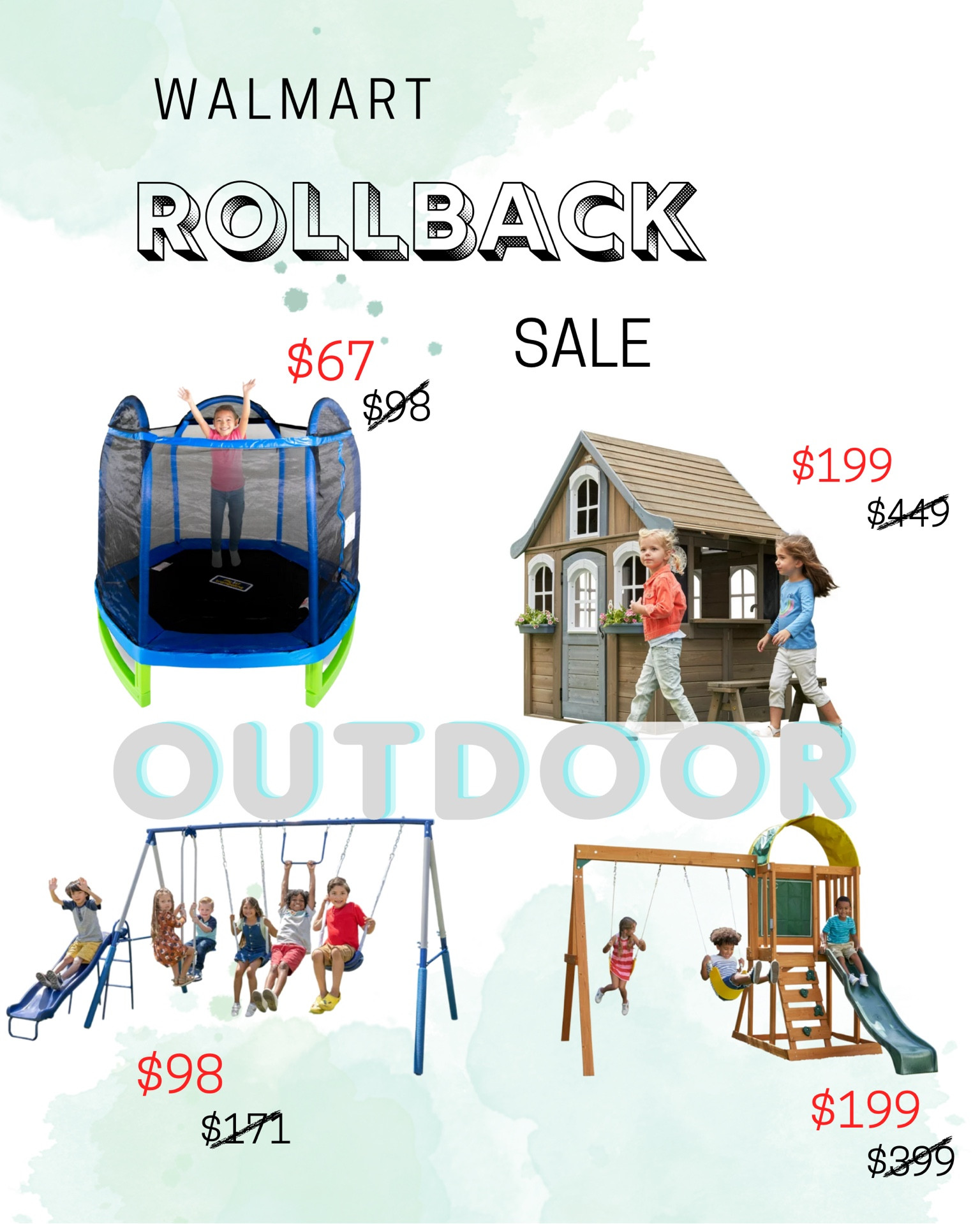 Walmart rollback sale going on now! Huge markdowns on outdoor play sets.

Swing, swing set, trampoline, playhouse, slides

#LTKkids #LTKsalealert #LTKfamily