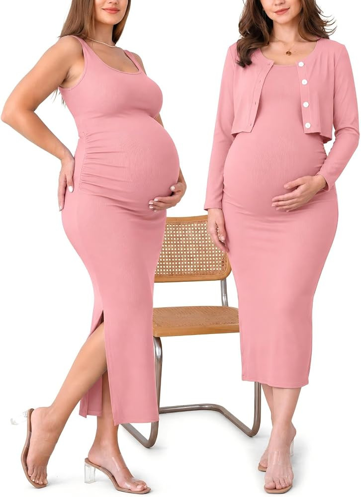 Rnxrbb Summer Indoor A/C & Outdoor Maternity Dress Cardigan Set Bodycon Tank Maternity Dresses Bu... | Amazon (US)