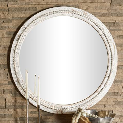 Daga White-Washed Wood with Beaded 36" Round Wall Mirror - #959P5 | Lamps Plus | Lamps Plus