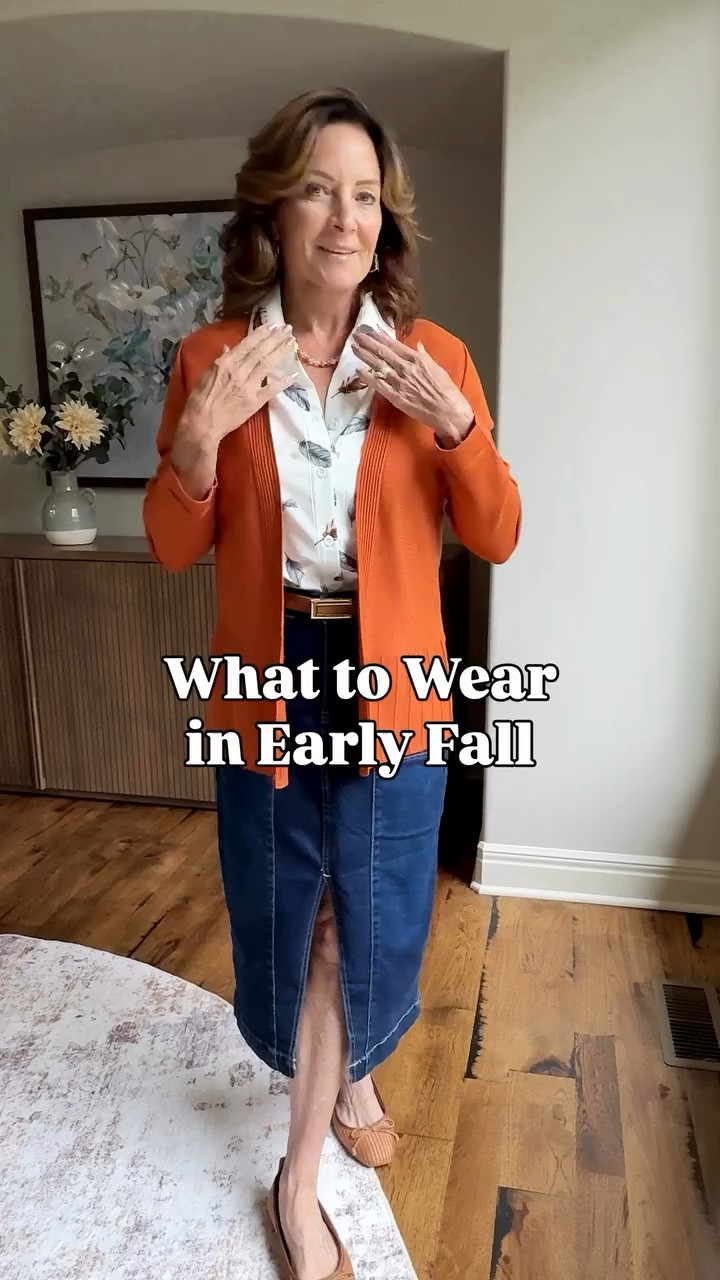 What to wear in early fall when you’re ready for the season—but not ready for heavy layers. 🍂

I started with a printed blouse and denim midi skirt, added warm-toned accessories, then finished the look with this cardigan. It adds that unmistakable fall color while keeping the outfit polished and easy to wear.

#earlyfalloutfits #fallcardigan #styleover50

Commissioned Link