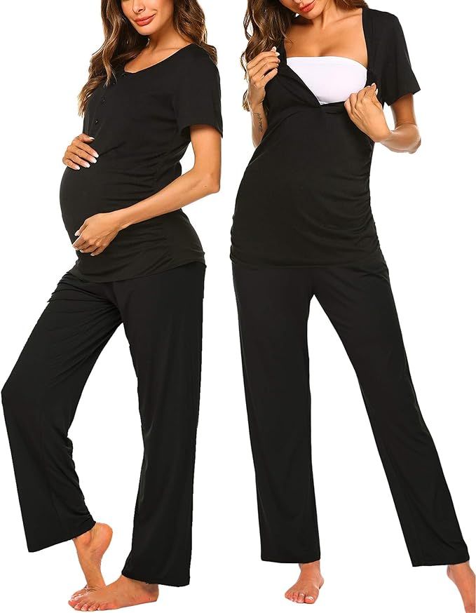 Ekouaer Women's Maternity Nursing Pajamas Sets Breastfeeding Printed Sleepwear Short Sleeve 2 Pcs... | Amazon (US)