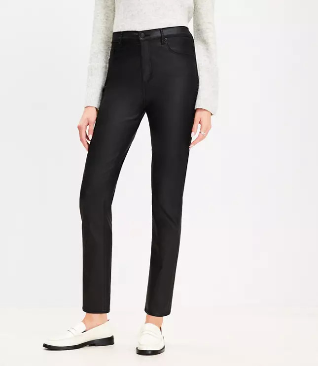 Coated High Rise Skinny Jeans in Black | LOFT