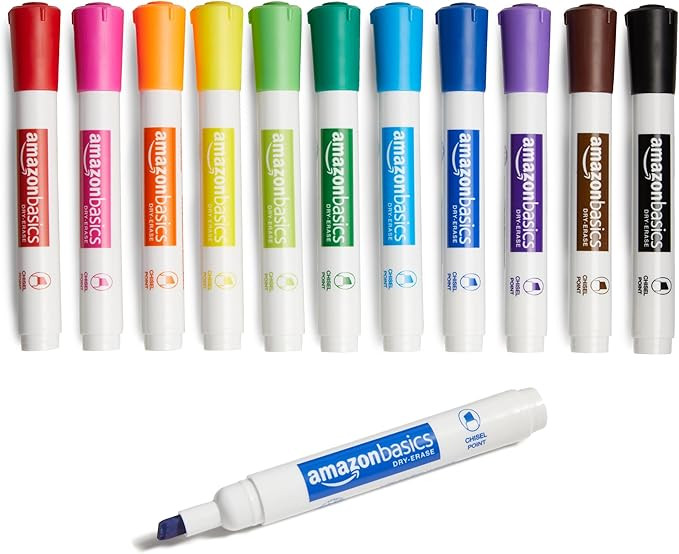 Amazon Basics Dry Erase Markers For Whiteboards, Chisel Tip, Low-Odor, Assorted Colors, Pack of 1... | Amazon (US)