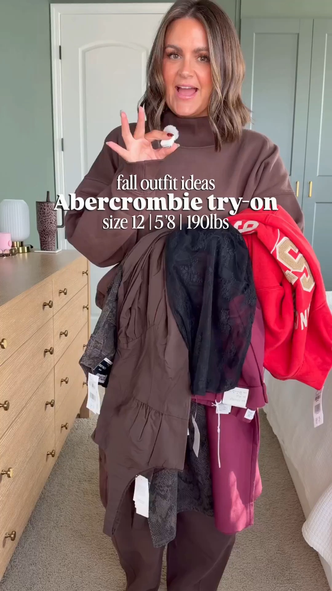 Abercrombie Women’s Sale: Up to 40% off almost everything ends 10/12!

Fall favorites from Abercrombie 
Brown sweats, large
Snake hoodie, large
Lace top & tshirt, large
Red nfl sweatshirt, medium 
Trousers, 32R (size up 1 for pleating)
Low rise jeans, 31 curve love
Barrel jeans, 31 regular 
Dress, large

Size 12, midsize fashion, closet staples, fall outfit ideas