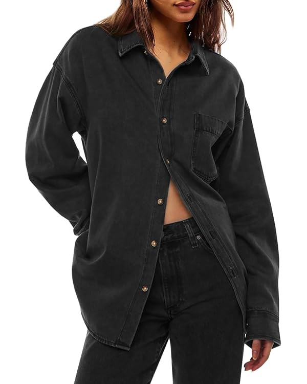 Cicy Bell Womens Oversized Denim Shirt Jean Jacket 2025 Fall Fashion Button Down Shirts Long Slee... | Amazon (US)