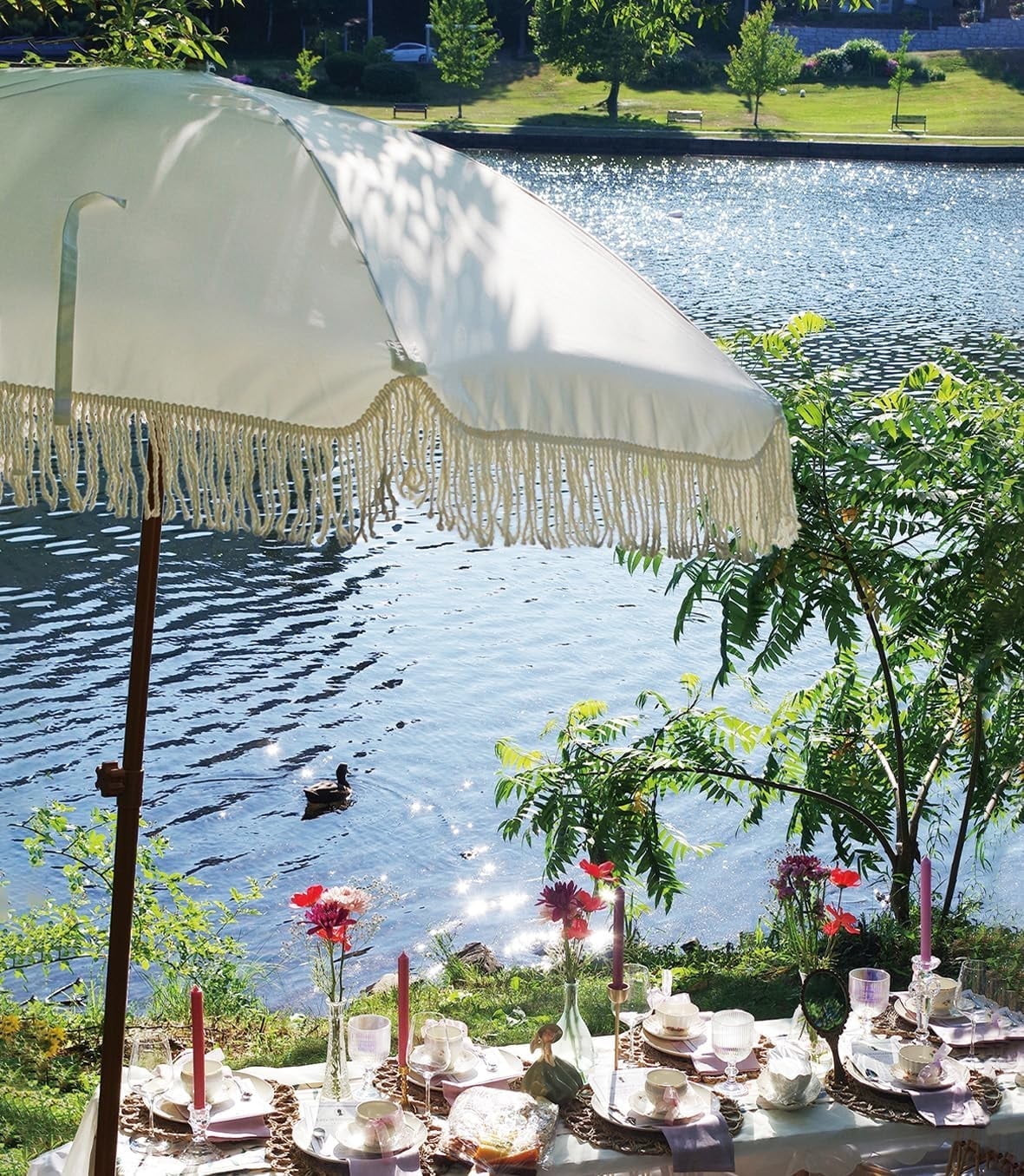 AMMSUN 7ft Patio Umbrella with Fringe Tassel Outdoor UPF50+ Shade Tilt Shelter,Cream White - Walm... | Walmart (US)