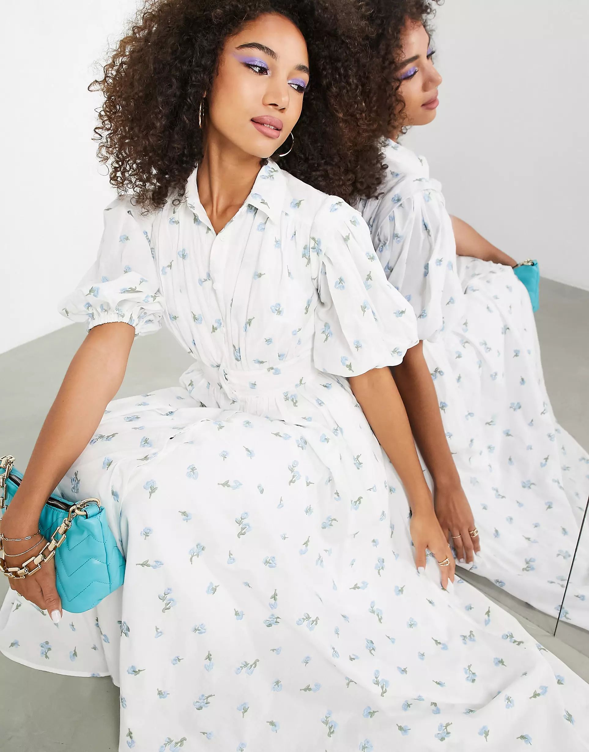 ASOS EDITION midi shirt dress with embroidered ditsy floral | ASOS (Global)