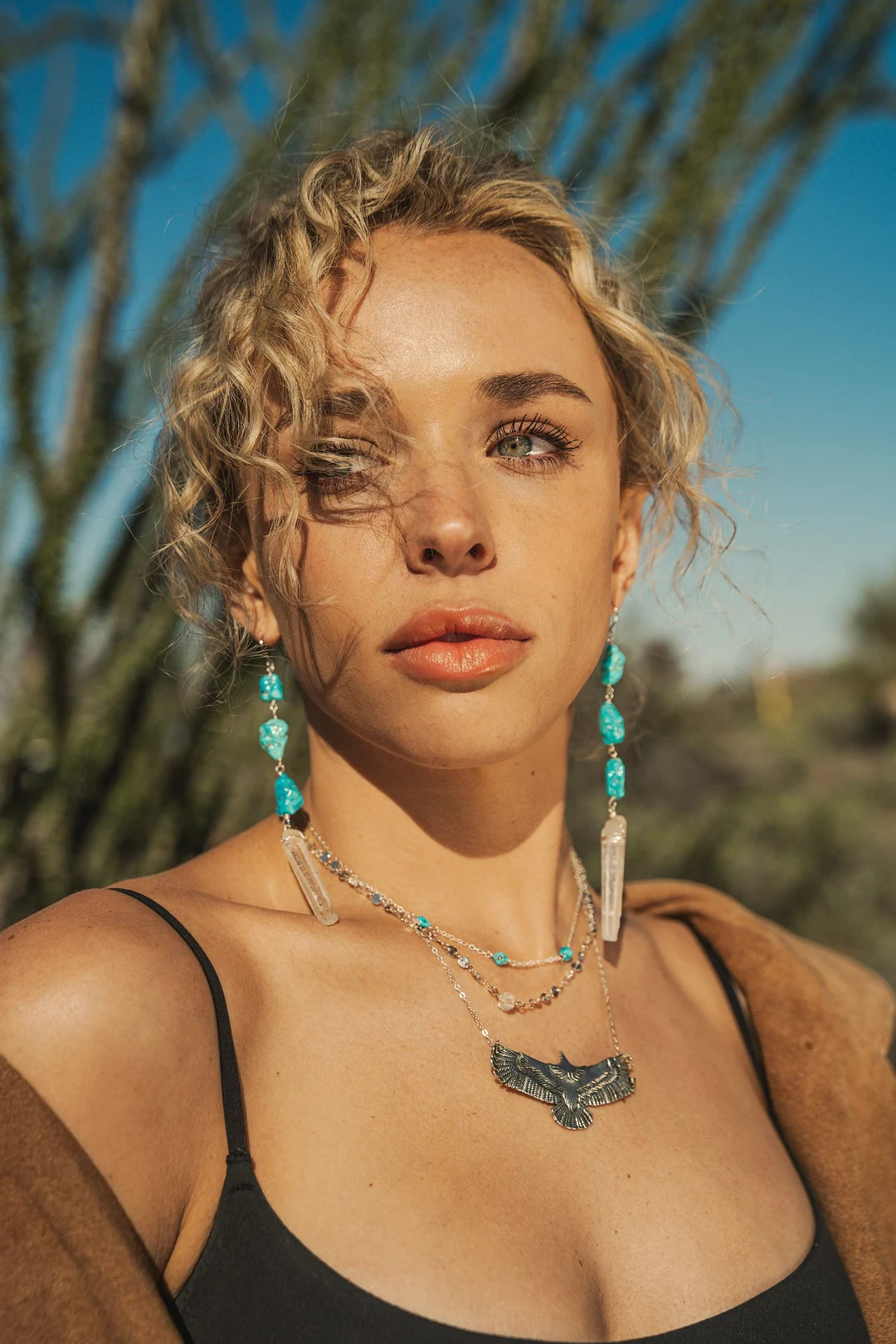 Turquoise Quartz Silver Dangle Earrings - Boho Earrings Dangle - Crystal Earrings - Bridal Earrin... | Etsy (US)