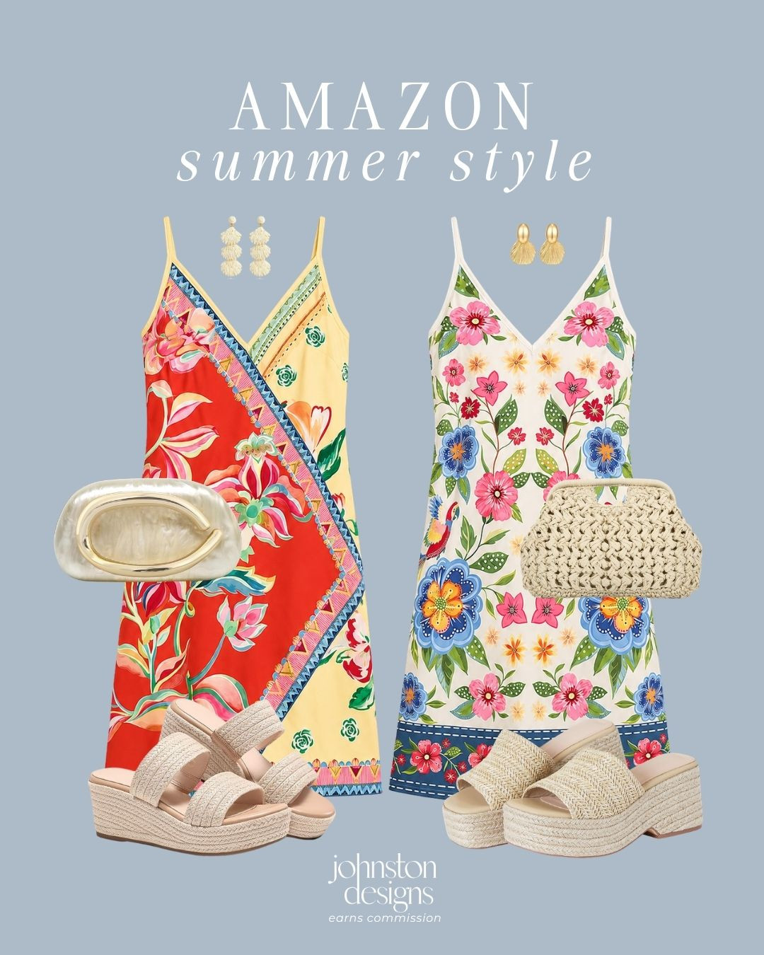 Bright summer dresses with the cutest vacation-ready details. Floral prints, woven wedges, statement earrings, and neutral bags. Perfect for warm weather, beach trips, summer parties or a night out!

Amazon finds, Amazon fashion, summer style, summer dresses, vacation outfits, floral dress, beach vacation, woven bag, platform sandals, summer accessories, statement earrings, affordable fashion, resort wear, colorful summer outfit, warm weather style 

 #LTKootd #LTKSeasonal #LTKTravel