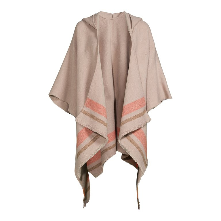 C. Wonder Women's Border Stripe Ruana Wrap with Hood | Walmart (US)