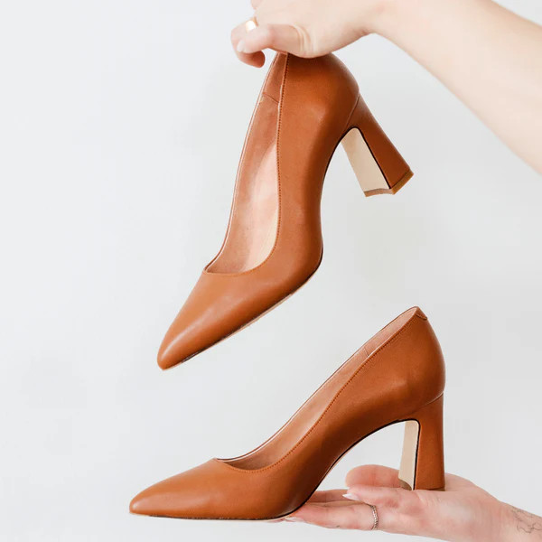 Courageous Caramel Leather Block Heel Pump | ALLY Shoes