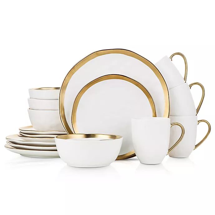 Stone Lain Gold Rim 16-Piece Dinnerware Set in White/Gold | Bed Bath & Beyond | Bed Bath & Beyond