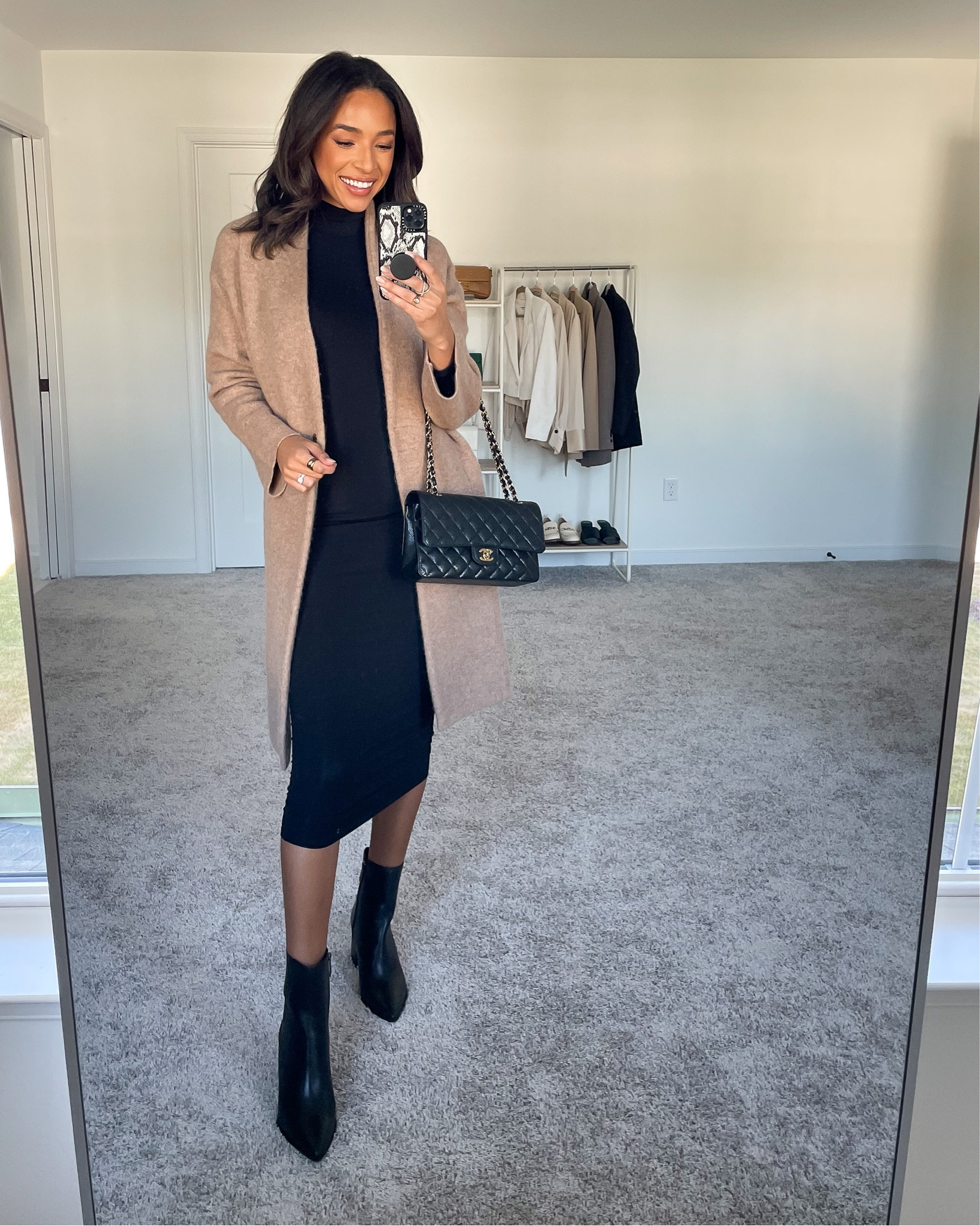 Size XXS in cardigan coat (runs large), 0 in black knit dress,  black booties fit tts 







Fall outfit
Fall capsule wardrobe
Capsule wardrobe outfit
Fall work outfit
Work outfit 
Work to weekend outfit
Sweater dress outfit
Date night outfit
Waterproof booties
Fall boots 
Coatigan
Wool coat
Camel coat
Tan coat

#LTKshoecrush #LTKstyletip #LTKworkwear