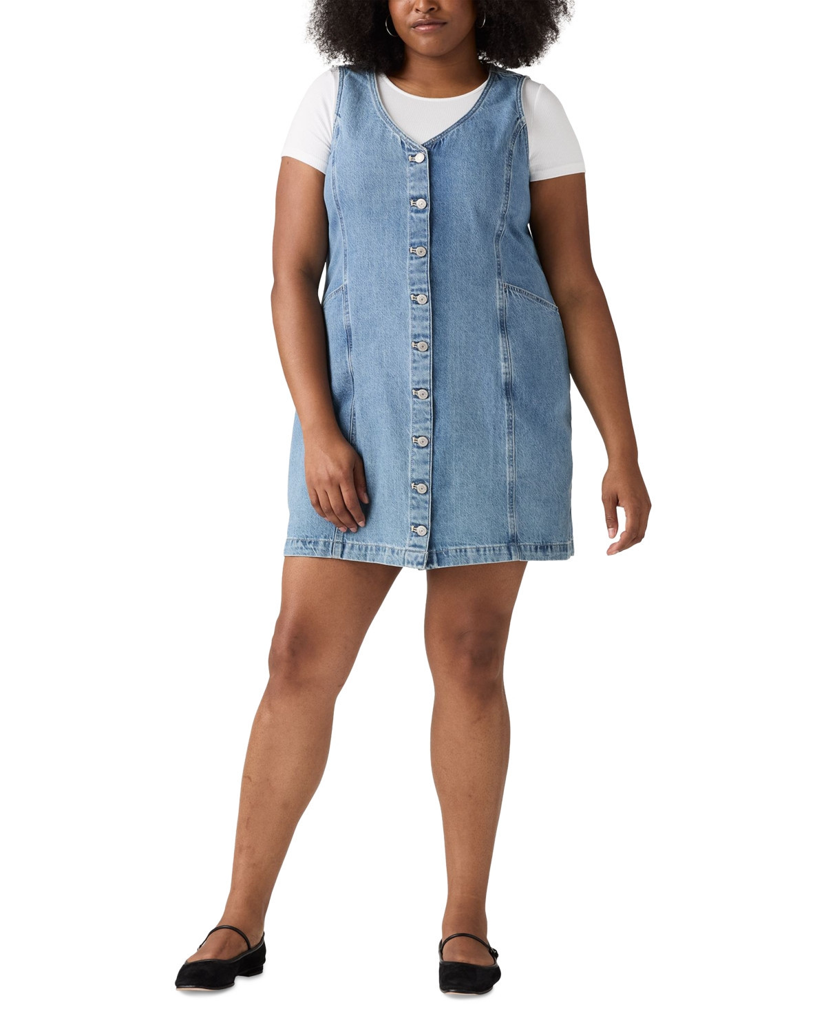Levi's Plus Size Vianna Cotton V-Neck Vest Dress - Med Blue | Macy's