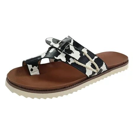 Jsezml Women Slides Sandals Cow Print Buckle Strap Comfort Flat Platform Casual Outdoor Sandals Clip | Walmart (US)