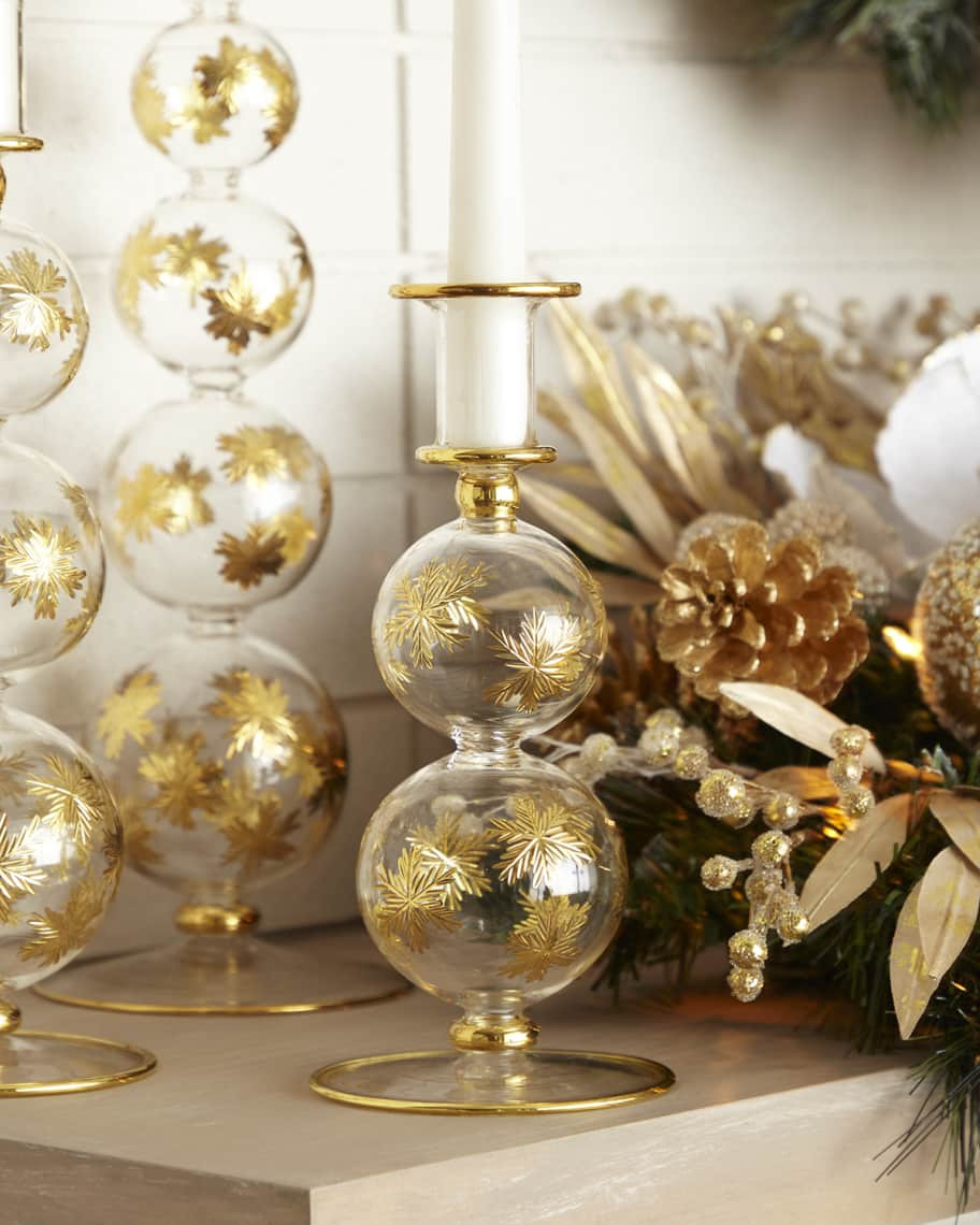 Neiman Marcus 9.2" Gold-Cut Holiday Candleholder | Neiman Marcus