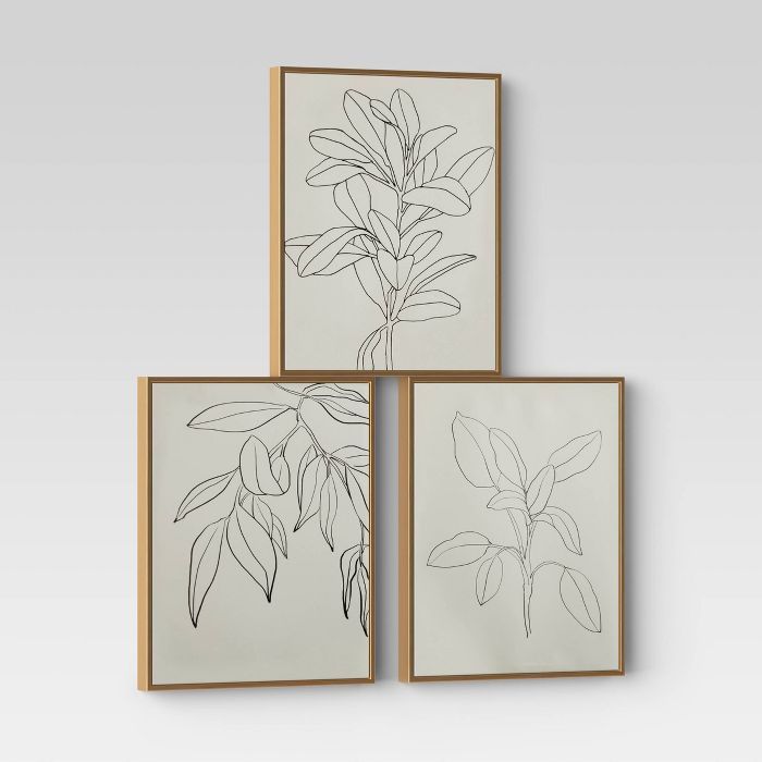 (Set of 3) 16" x 20" Leaf Illustrations Framed Wall Canvas - Opalhouse™ | Target