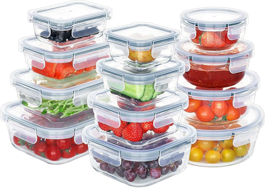 BAYZZ Glass Food Storage Containers Set, 24 Pieces Airtight Glass Meal Prep Containers with Lids,... | Amazon (US)