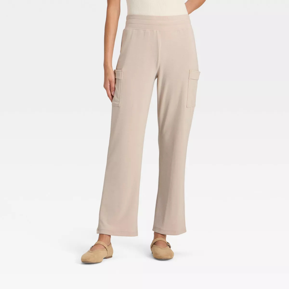 Women's Super Soft Cargo Straight Leg Lounge Pants with pockets - A New Day™ Oatmeal Heather | Target