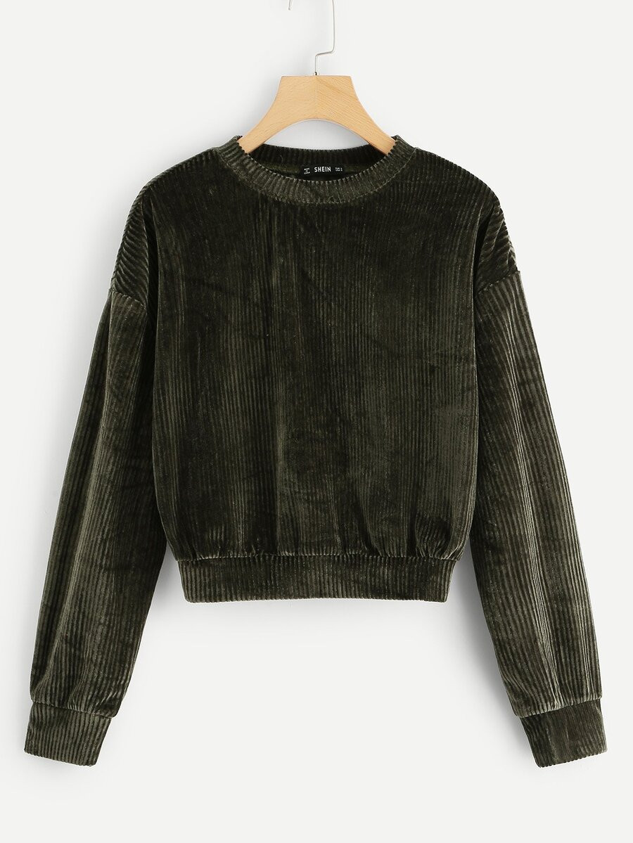 SHEIN Drop Shoulder Ribbed Velvet Sweatshirt | SHEIN