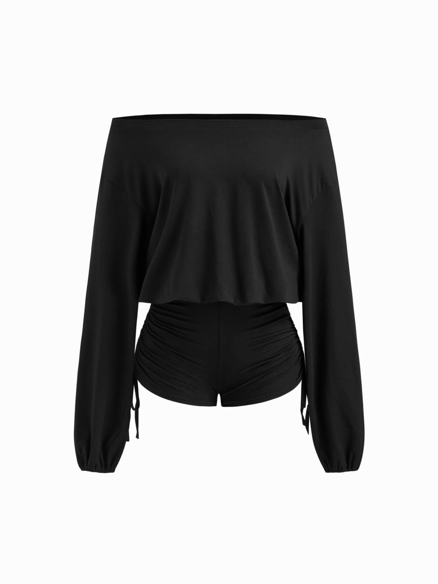 Knit Fabric Cotton-blend Asymmetrical Neck Drawstring Romper For Daily Casual | Cider