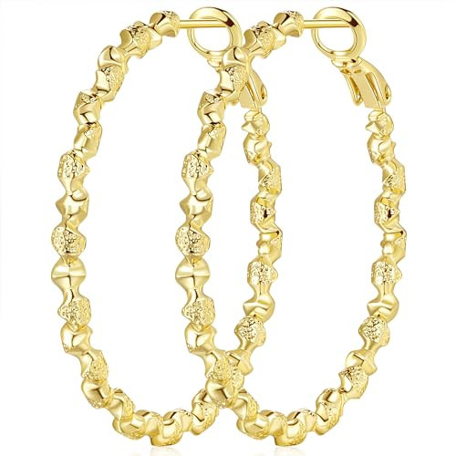 SPACMAG Hoop Earrings 14K Gold Hoops Large Gold Hoop Earrings for Women Twisted 14K Earring 40mm*3mm | Amazon (US)
