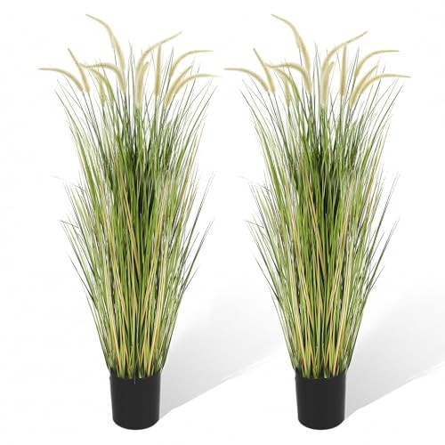 KOL Artificial 5ft 2-Pack Horsetail Reed Grass, 59in Tall Artificial Indoor Outdoor Fake Grass Plant, Home Office Decorative Artificial Plants in Pot Faux Plant Greenery, Wedding Decor | Amazon (US)
